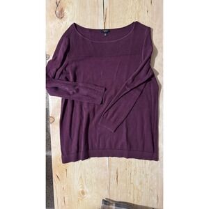 Talbots Womens XP Plum Purple Boatneck Ribbed Yoke Long Sleeve Pullover Sweater